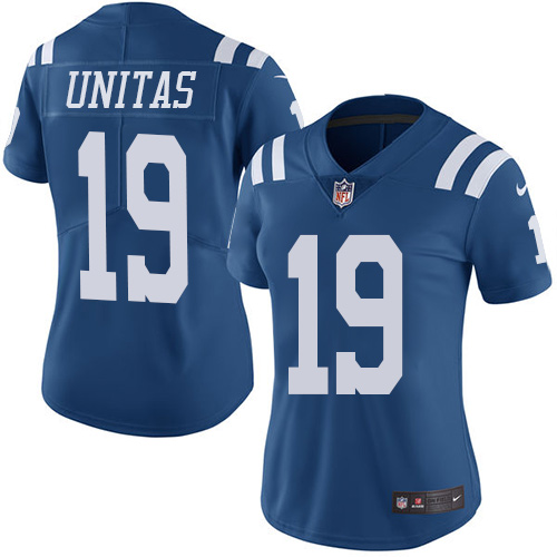 Women's Limited Johnny Unitas Nike Jersey Royal Blue - #19 Rush NFL Indianapolis Colts